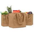 Canvas Grocery Bag 3pc XL Set with Real Pockets, Long Shoulder Strap and Short Handle. Heavy Duty, Foldable, Washable