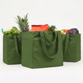 Canvas Grocery Bag 3pc XL Set with Real Pockets, Long Shoulder Strap and Short Handle. Heavy Duty, Foldable, Washable