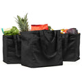 Canvas Grocery Bag 3pc XL Set with Real Pockets, Long Shoulder Strap and Short Handle. Heavy Duty, Foldable, Washable