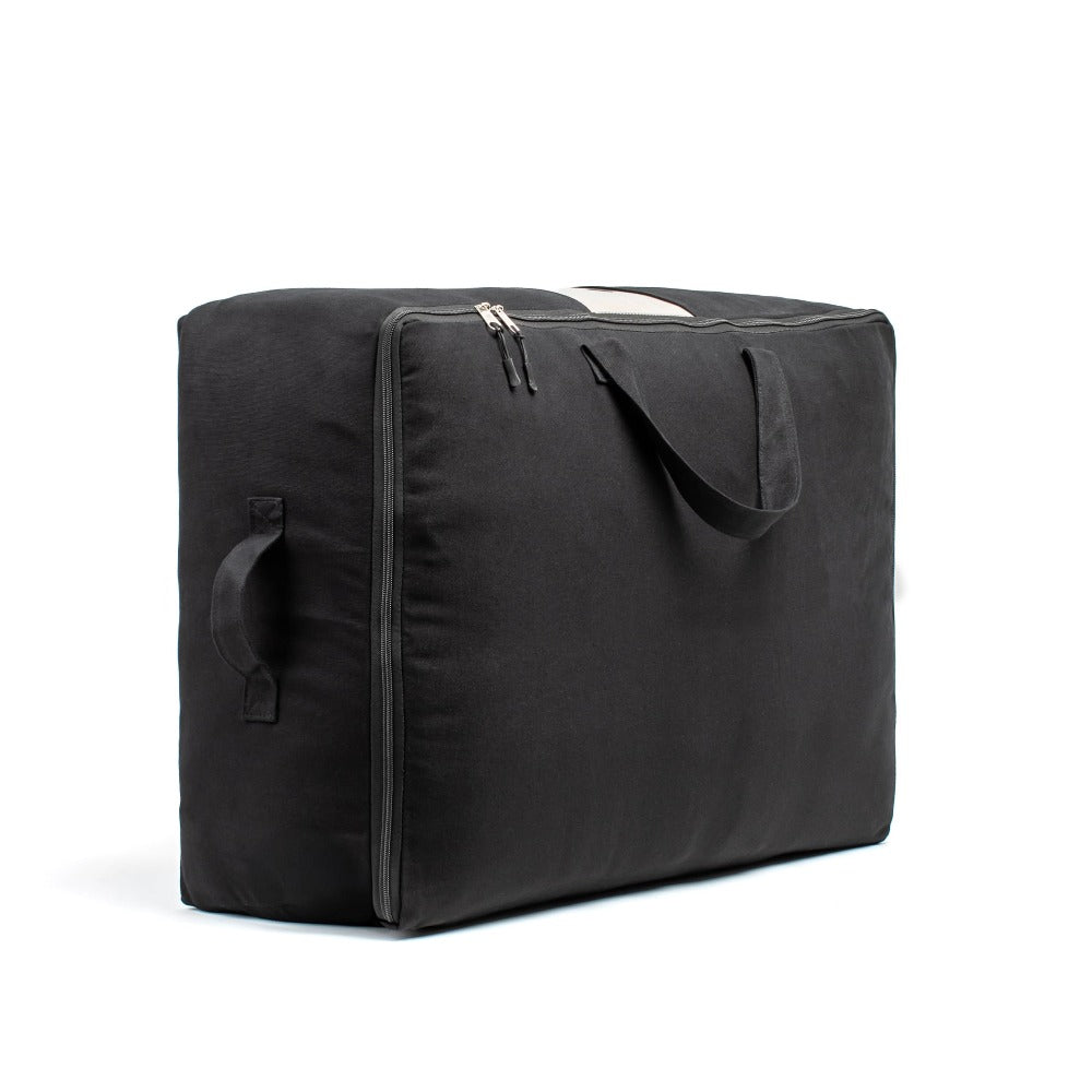 Soft Canvas Storage Bags with Zipper. Thick Breathable, 1pc King/Queen Comforter Organizer. Four Carrying Handles and Window. Large 25x19x9in Bag for Sheets Blankets Bedding Pillows, Clothes (Black)