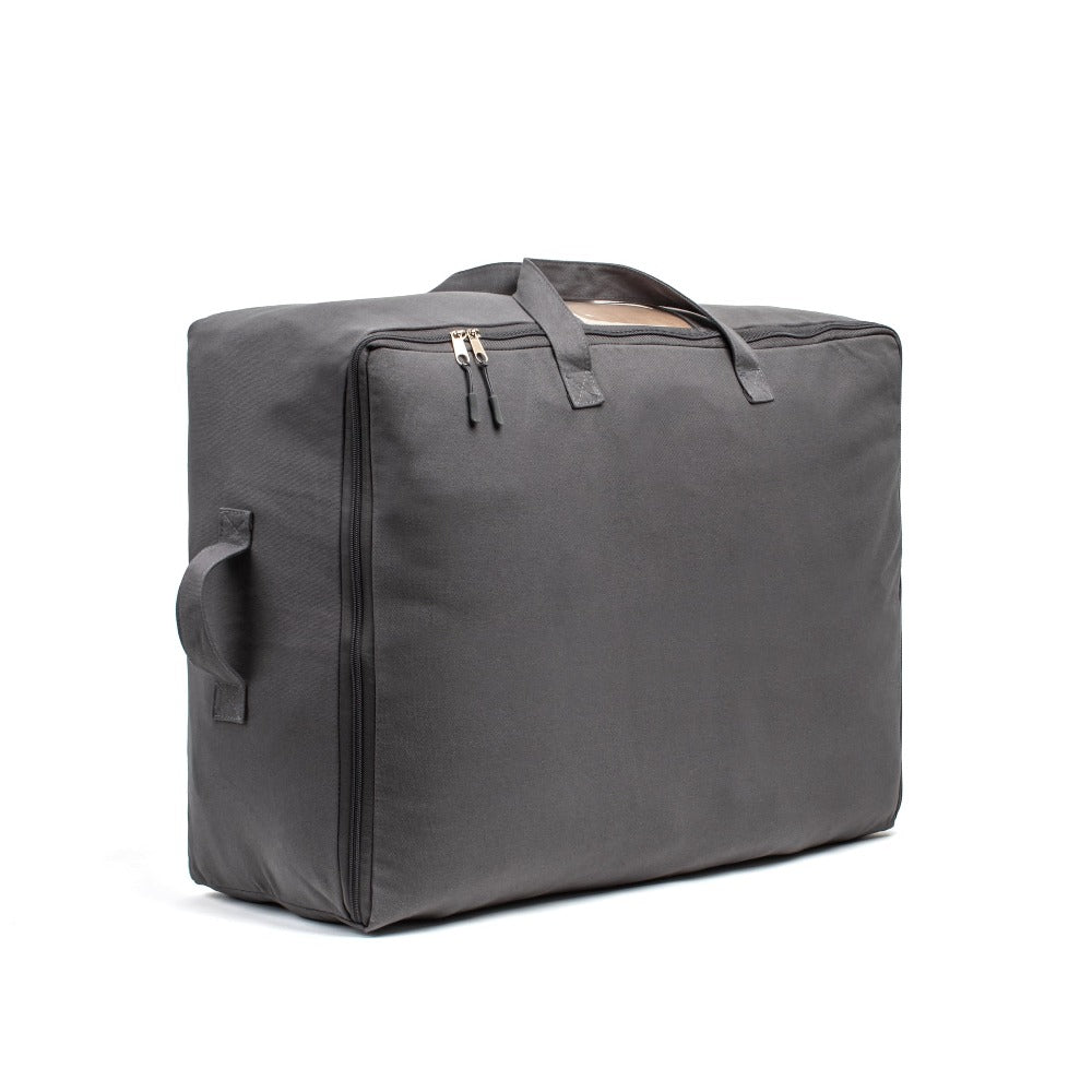 Soft Canvas Storage Bags with Zipper. Thick Breathable, 1pc King/Queen Comforter Organizer. Four Carrying Handles and Window. Large 25x19x9in Bag for Sheets Blankets Bedding Pillows, Clothes (Black)