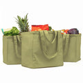Canvas Grocery Bag 3pc XL Set with Real Pockets, Long Shoulder Strap and Short Handle. Heavy Duty, Foldable, Washable